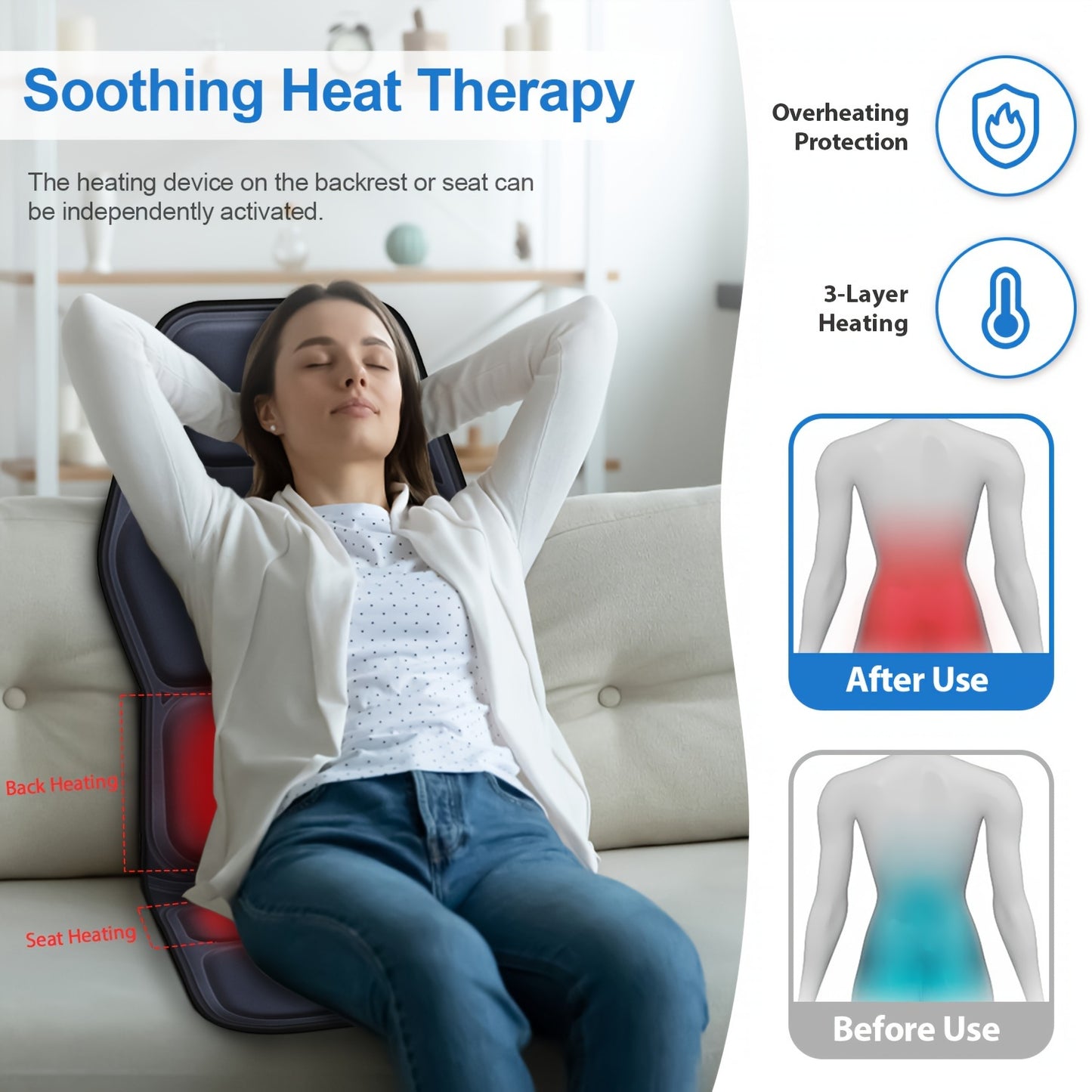9-Mode Heated Massage Seat Cushion with Adjustable Lumbar Support