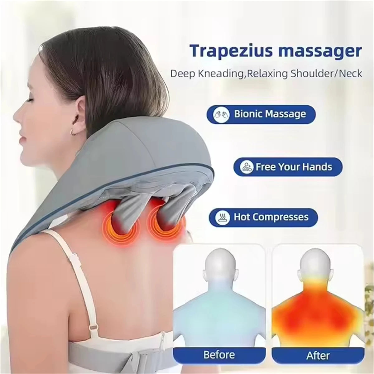 Shiatsu Neck And Back Massager With Soothing Heat Wireless Electric Deep Tissue 5D Kneading Massage Pillow Shoulder Leg Body