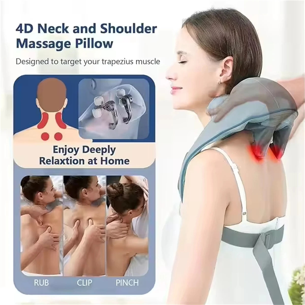 Shiatsu Neck And Back Massager With Soothing Heat Wireless Electric Deep Tissue 5D Kneading Massage Pillow Shoulder Leg Body
