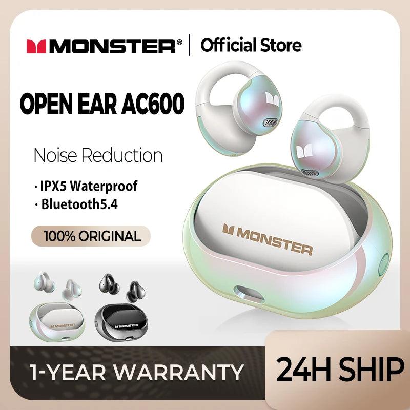 Monster Rotating Bluetooth Earphones Ear Clip AC600 Rotating Wireless Sports Headphones Mic Waterproof Touch Control Earbuds - maidamoon