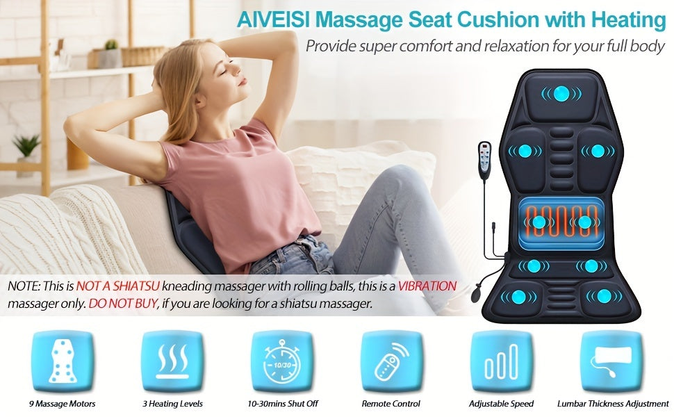 9-Mode Heated Massage Seat Cushion with Adjustable Lumbar Support