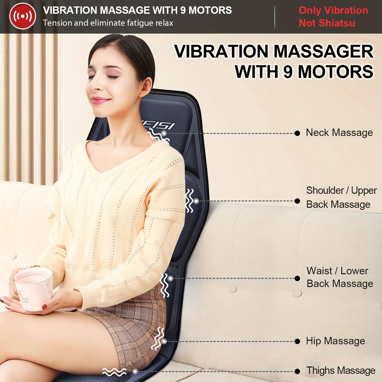 9-Mode Heated Massage Seat Cushion with Adjustable Lumbar Support