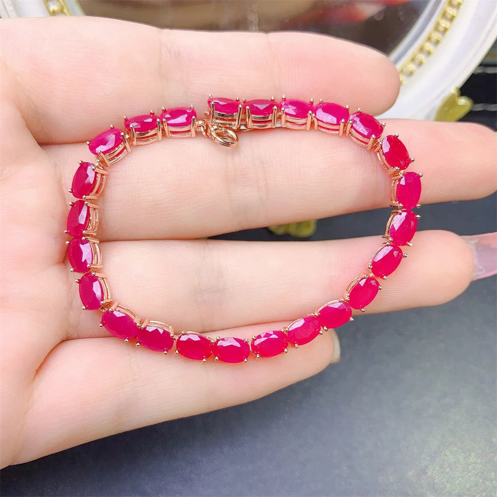 S925 Sterling Silver Rose Gold Original Bracelet for Women Natural Ruby Gem Bracelet Party High quality jewelry wedding