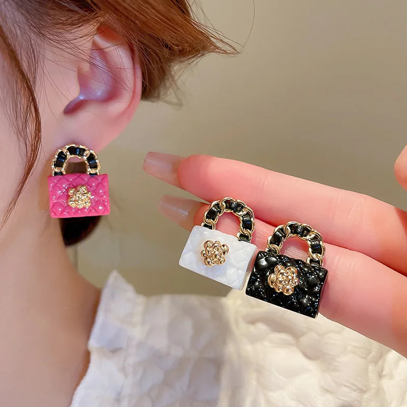 Luxury Flower Bag Design Earrings For Women White Pink Black Statement New Fashion Jewelry Wholesale