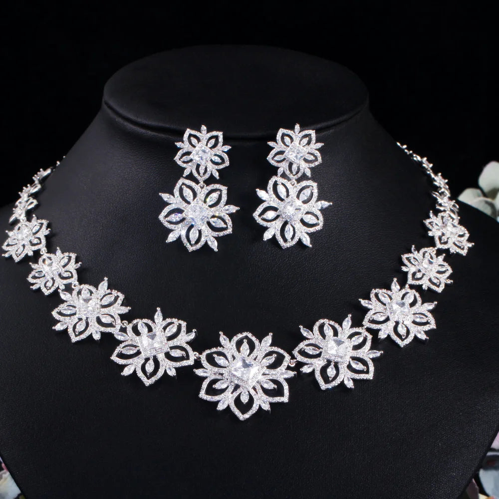 Zircons Beautiful Flower Green Cubic Zirconia Bridal Wedding Jewelry Set for Brides Evening Dancing Party Accessories