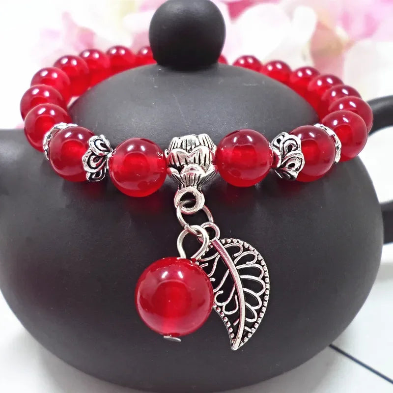 Natural Crystal Bracelets Chalcedony Stone Bracelet Women Ethnic Style Ladies Fashion Handmade Beaded Hand Jewelry