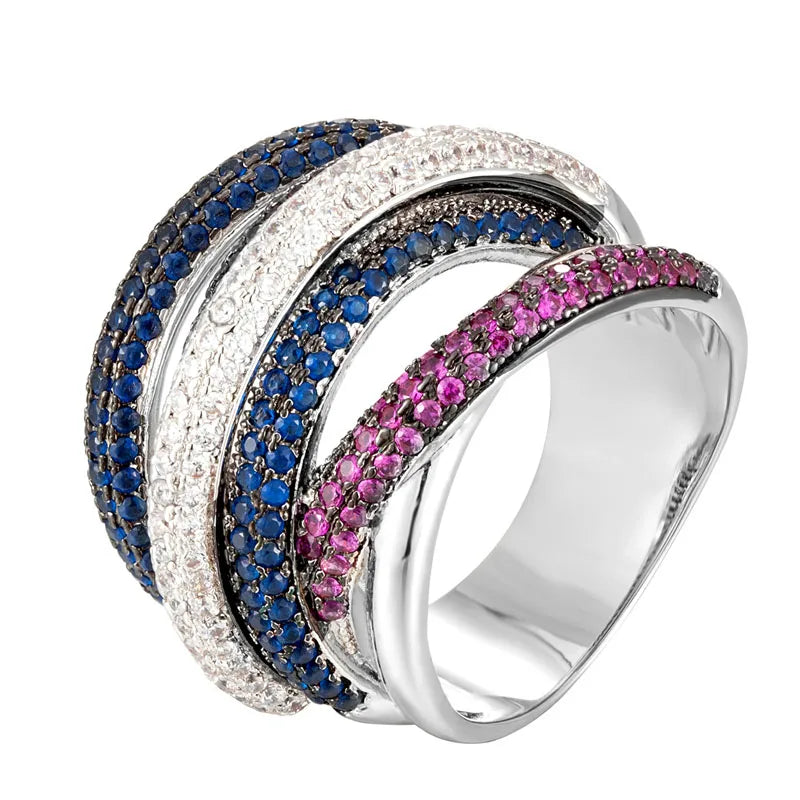 Jewelry luxury brand colorful pave zirconia copper wedding ring jewelry women's and men's best couple  rings