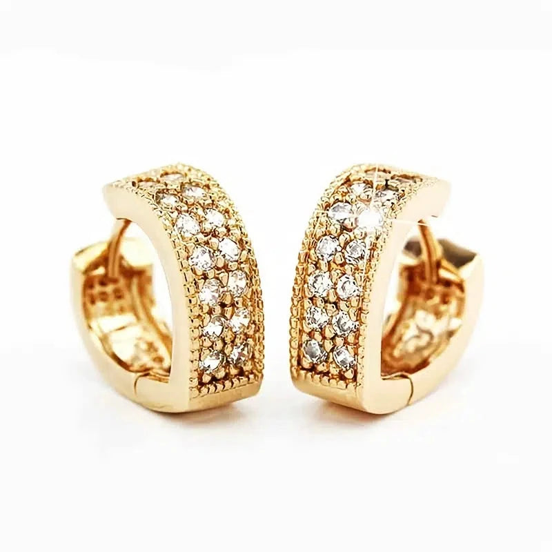 Huitan Korean Fashion Paved CZ Hoop Earrings for Women Metal Silver Color/Gold Color Simple Versatile Girls Earrings Hot Jewelry