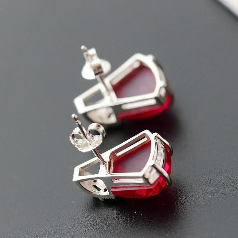 925 sterling silver earrings With red corundum tremella nail Ms silver earrings