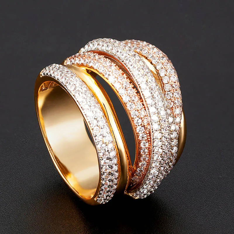 jewelry gold rose gold rhodium mixed plated color wedding finger rings women gifts 3A cubic zircon copper rings