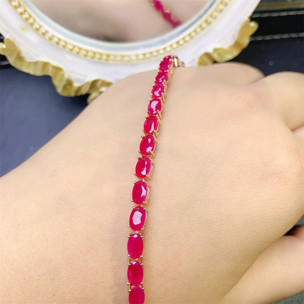 S925 Sterling Silver Rose Gold Original Bracelet for Women Natural Ruby Gem Bracelet Party High quality jewelry wedding