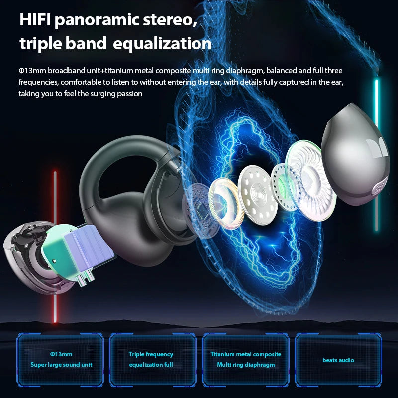 Monster Rotating Bluetooth Earphones Ear Clip AC600 Rotating Wireless Sports Headphones Mic Waterproof Touch Control Earbuds