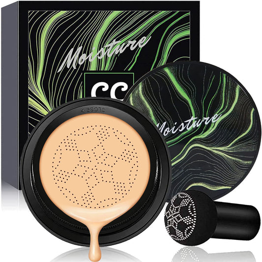 Air Cushion CC Cream Mushroom Head Foundation, Moisturizing BB Cream Makeup Long Lasting Matte Concealer (Buff Beige)