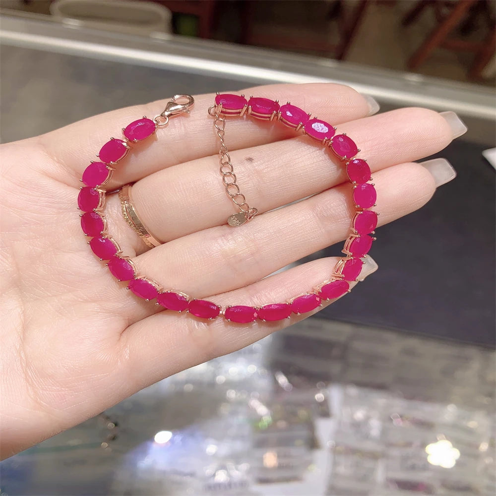 S925 Sterling Silver Rose Gold Original Bracelet for Women Natural Ruby Gem Bracelet Party High quality jewelry wedding