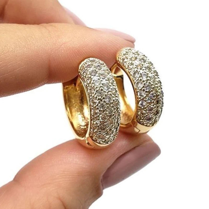 Huitan Korean Fashion Paved CZ Hoop Earrings for Women Metal Silver Color/Gold Color Simple Versatile Girls Earrings Hot Jewelry