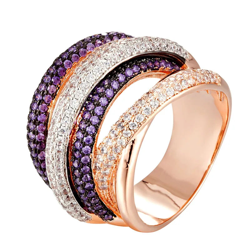 Jewelry luxury brand colorful pave zirconia copper wedding ring jewelry women's and men's best couple  rings