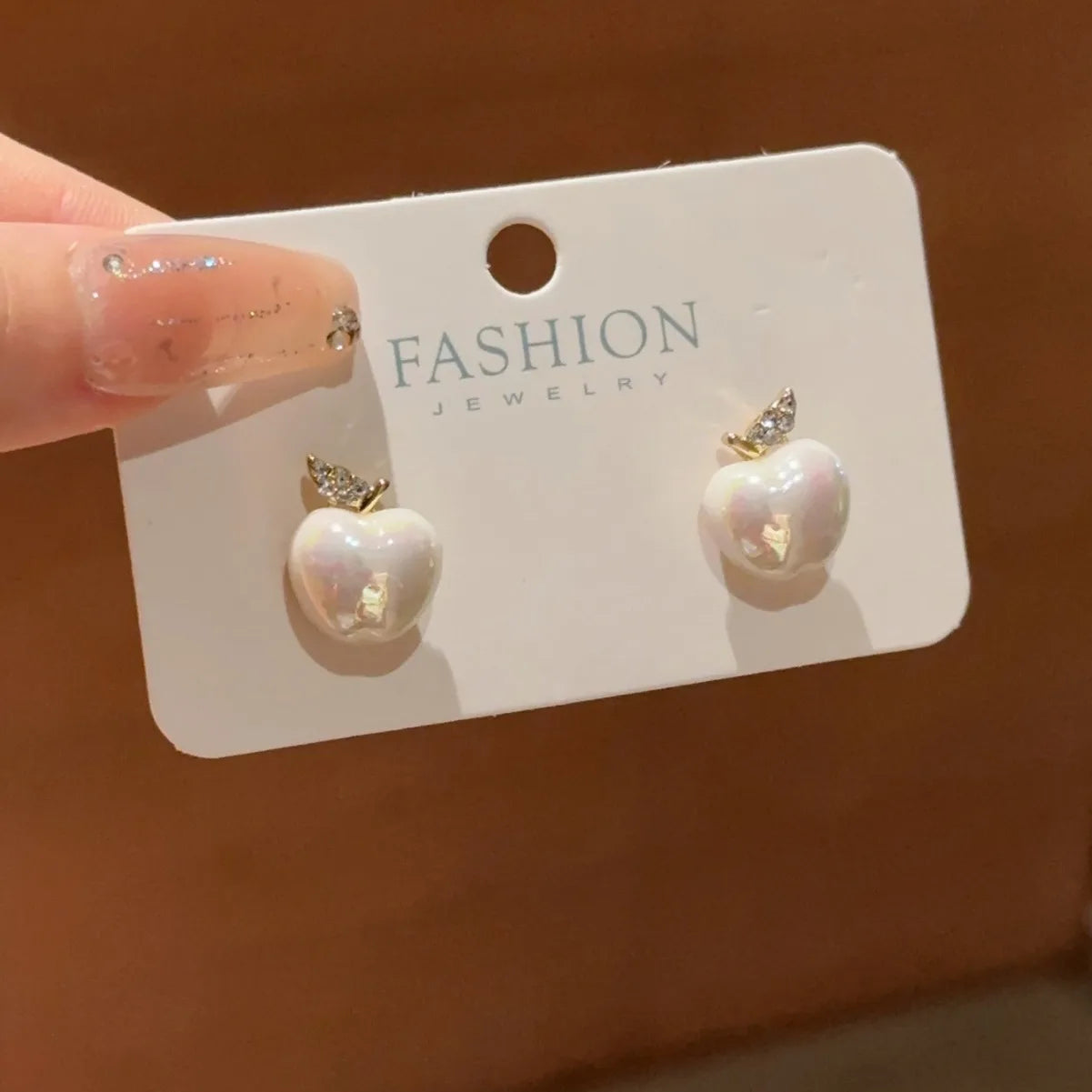 Inlaid Rhinestone  Pearl Creative Apple Earrings for Women Simple Studs Commuter Stud Earrings Wholesale Charms Jewelry