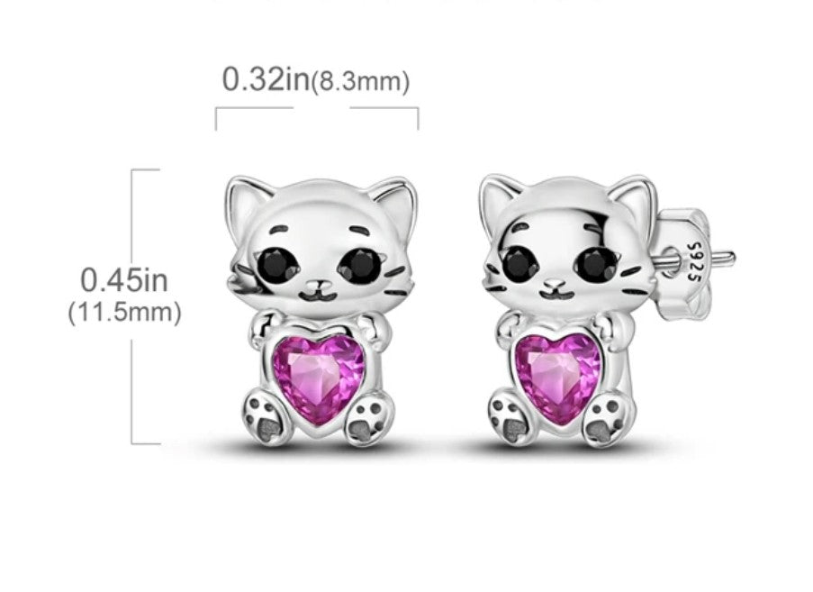 Cat lover's Earrings 925 Sterling Silver