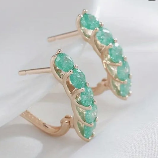 Round cut Green Stone Zircon Golden Color Earrings