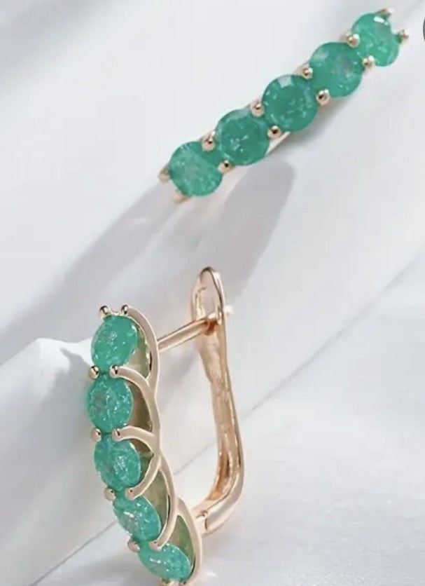 Round cut Green Stone Zircon Golden Color Earrings