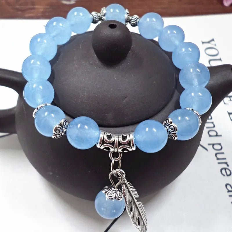 Natural Crystal Bracelets Chalcedony Stone Bracelet Women Ethnic Style Ladies Fashion Handmade Beaded Hand Jewelry