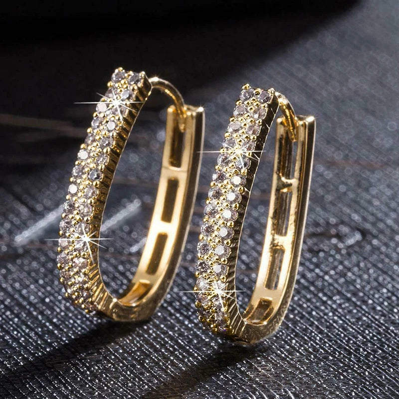 Huitan Korean Fashion Paved CZ Hoop Earrings for Women Metal Silver Color/Gold Color Simple Versatile Girls Earrings Hot Jewelry