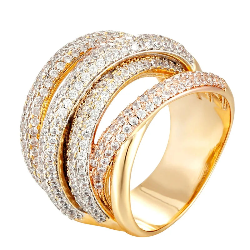 jewelry gold rose gold rhodium mixed plated color wedding finger rings women gifts 3A cubic zircon copper rings