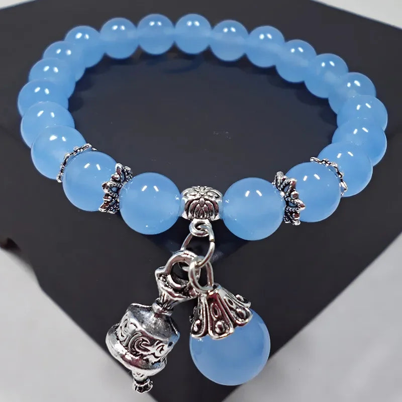 Natural Crystal Bracelets Chalcedony Stone Bracelet Women Ethnic Style Ladies Fashion Handmade Beaded Hand Jewelry