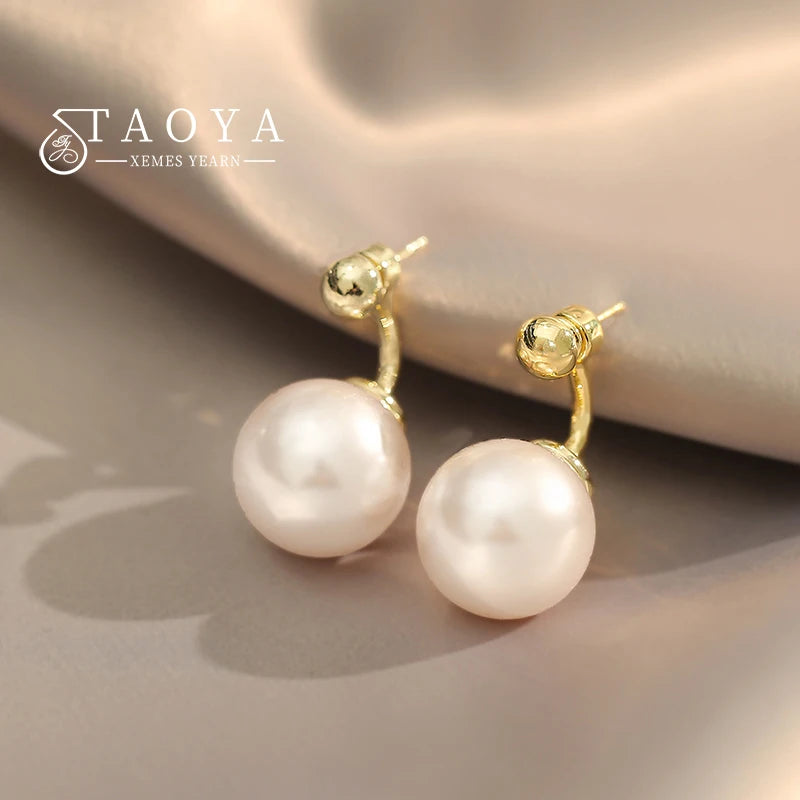 2023 New French Elegant Gold Color Bean Spliced Flat Pearl Earrings for Korean Fashion Jewelry Party Women's Sweet Accessories