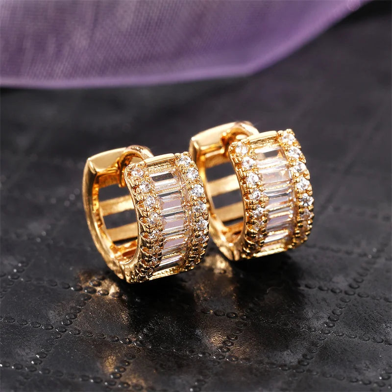 Huitan Korean Fashion Paved CZ Hoop Earrings for Women Metal Silver Color/Gold Color Simple Versatile Girls Earrings Hot Jewelry