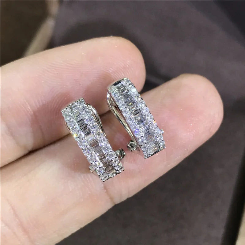 Huitan Korean Fashion Paved CZ Hoop Earrings for Women Metal Silver Color/Gold Color Simple Versatile Girls Earrings Hot Jewelry