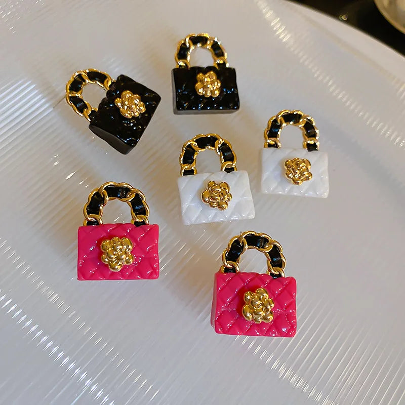 Luxury Flower Bag Design Earrings For Women White Pink Black Statement New Fashion Jewelry Wholesale