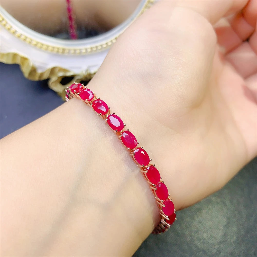 S925 Sterling Silver Rose Gold Original Bracelet for Women Natural Ruby Gem Bracelet Party High quality jewelry wedding