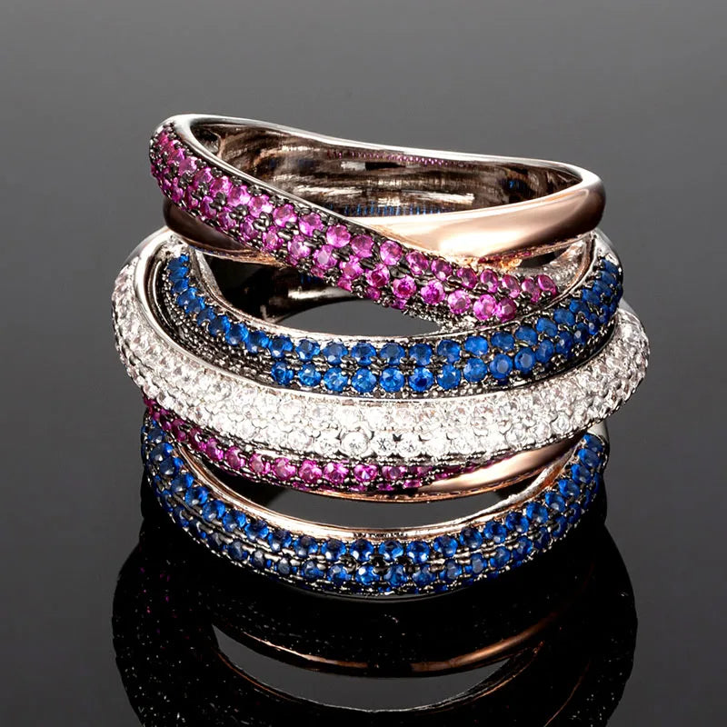 Jewelry luxury brand colorful pave zirconia copper wedding ring jewelry women's and men's best couple  rings