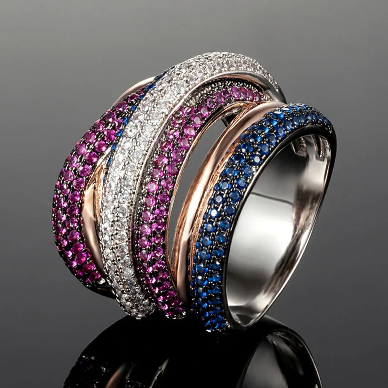 Jewelry luxury brand colorful pave zirconia copper wedding ring jewelry women's and men's best couple  rings