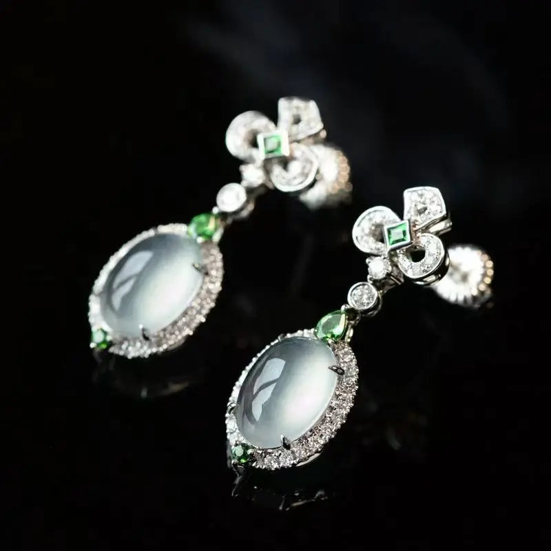 Natural chalcedony ice seed egg face earrings for women with diamonds Palace style charm exquisite jewelry